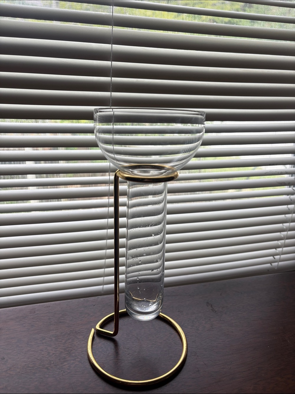 Mid Century Modern Glass Bud Vase with Gold Metal Stand